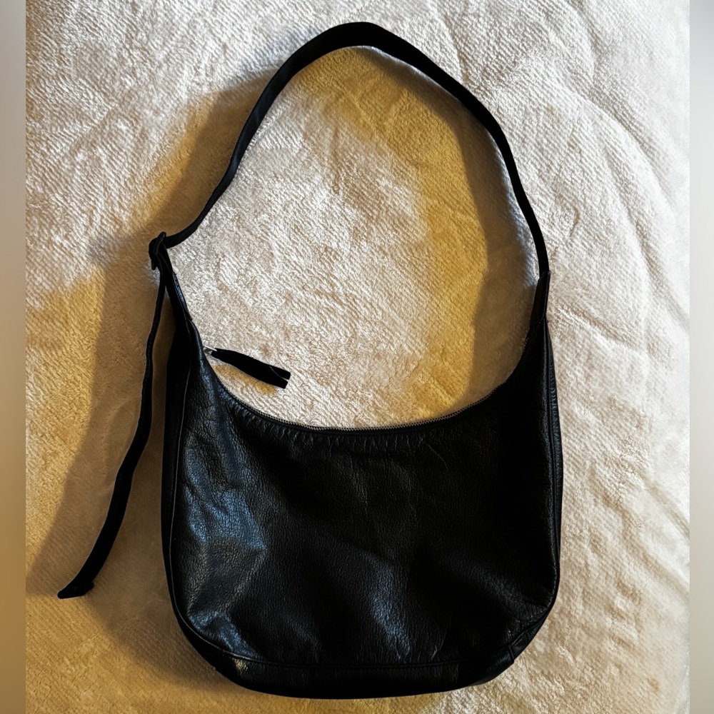 Baggu black deadstock leather medium crescent crossbody